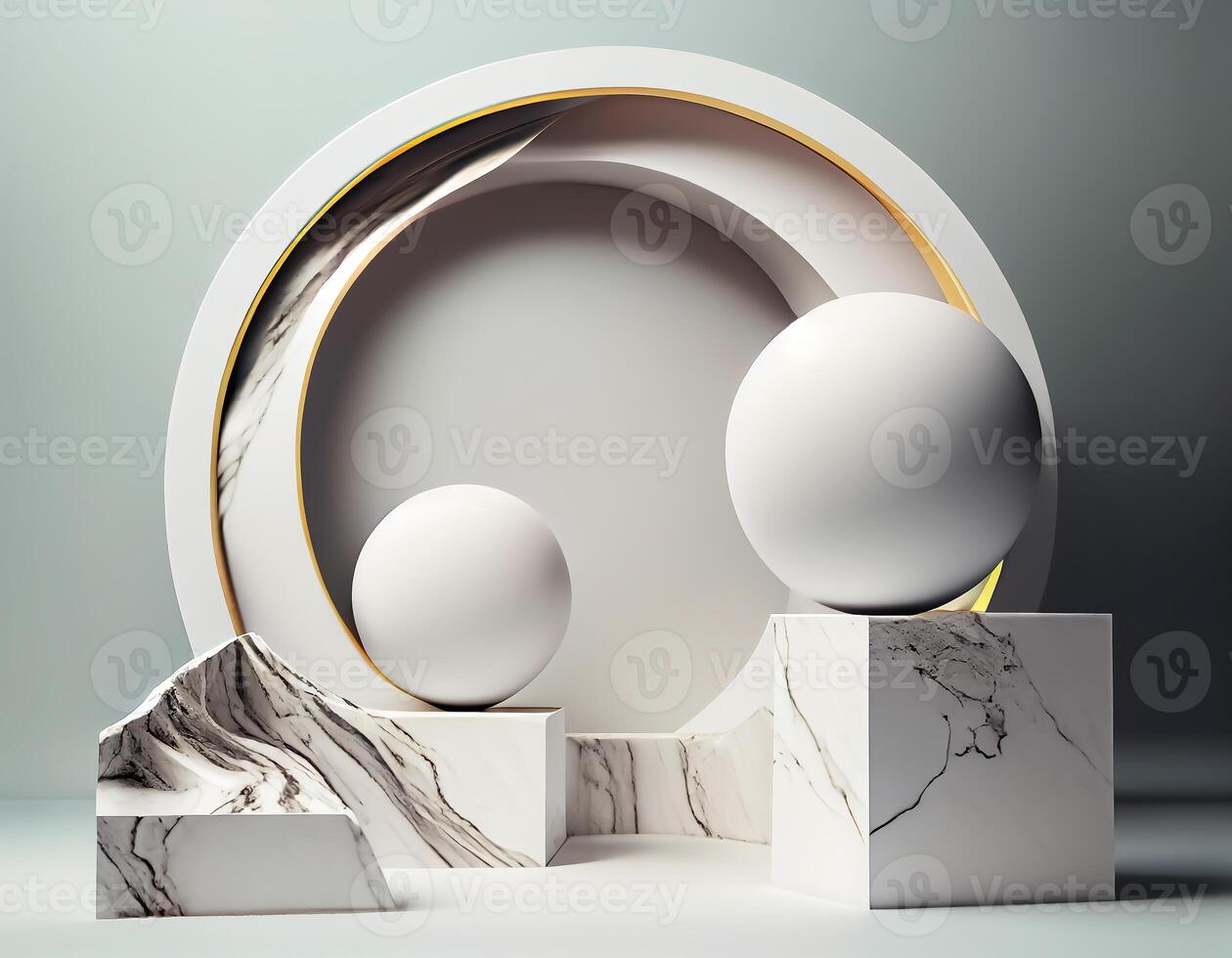 Abstract 3d podium for product presentation with geometric shapes, Empty round podium,Platforms for product presentation show new product background. photo