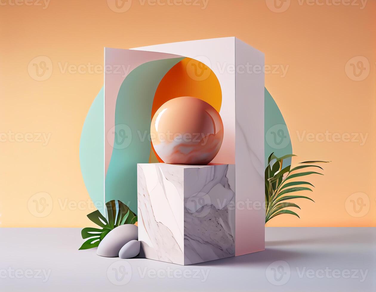 Abstract 3d podium for product presentation with geometric shapes, Empty round podium,Platforms for product presentation show new product background. photo