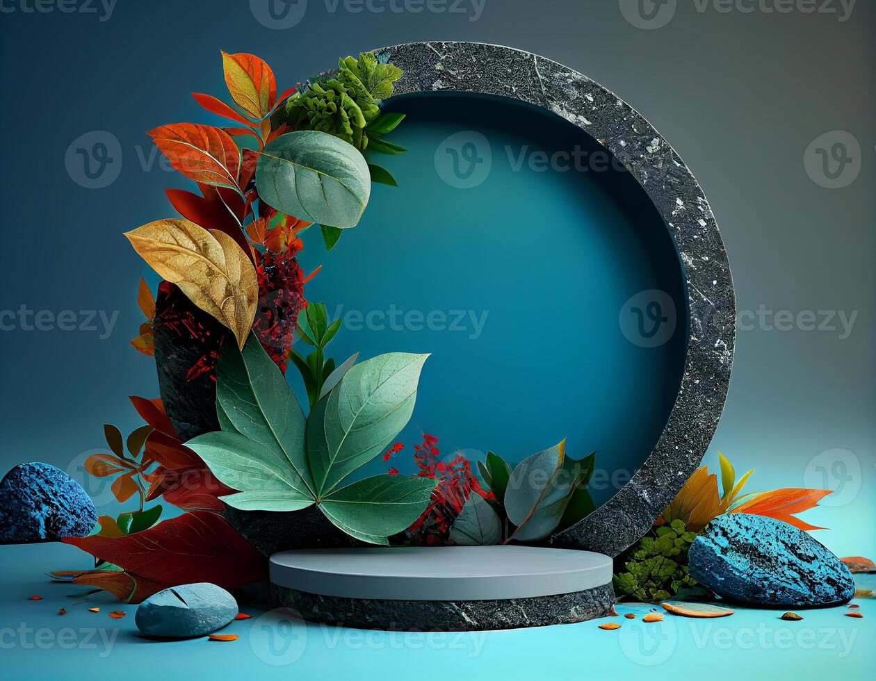 Abstract 3d podium for product presentation with geometric shapes, Empty round podium,Platforms for product presentation show new product background. photo