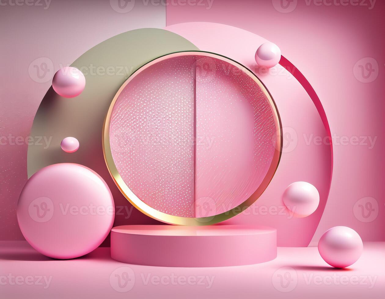 Abstract 3d podium for product presentation with geometric shapes, Empty round podium,Platforms for product presentation with shadows and light background. photo