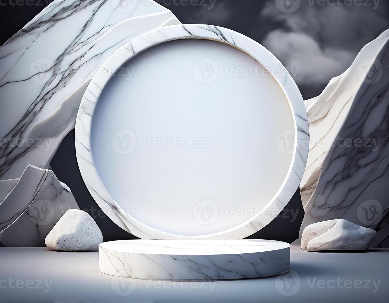 Abstract 3d podium for product presentation with geometric shapes, Empty round podium,Platforms for product presentation show new product background. photo