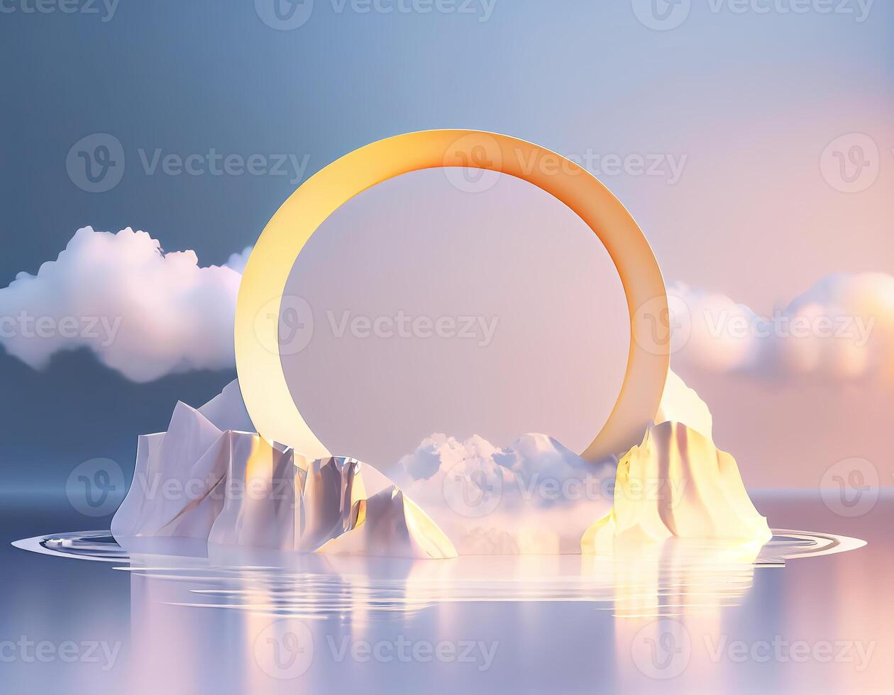 Abstract 3d podium for product presentation with geometric shapes, Empty round podium,Platforms for product presentation show new product background. photo