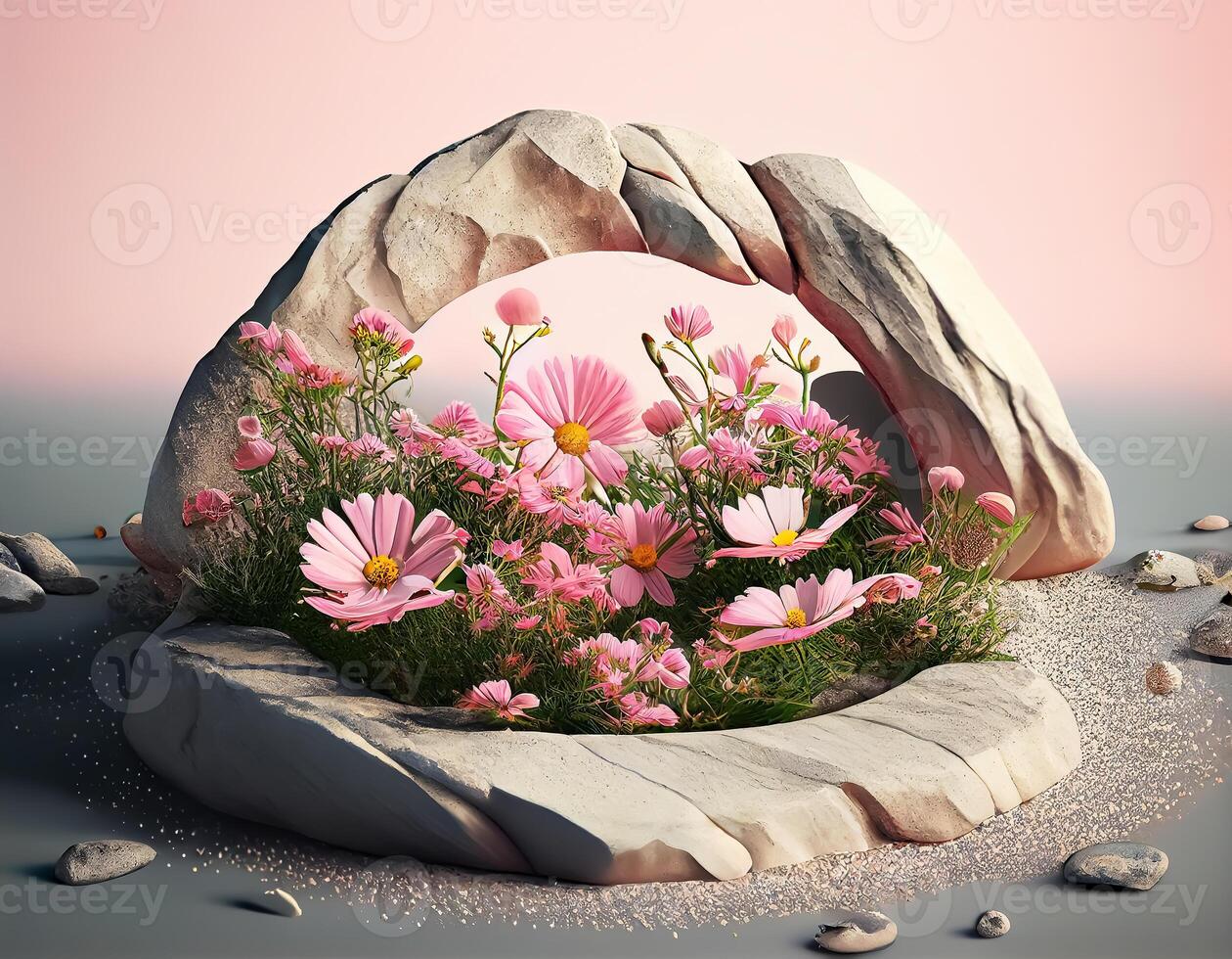 Abstract 3d podium for product presentation with geometric shapes, Empty round podium,Platforms for product presentation show new product background. photo