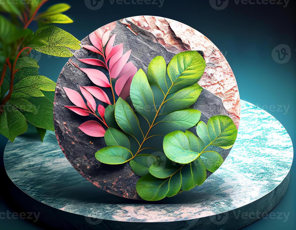 Abstract 3d podium for product presentation with geometric shapes, Empty round podium,Platforms for product presentation show new product background. photo