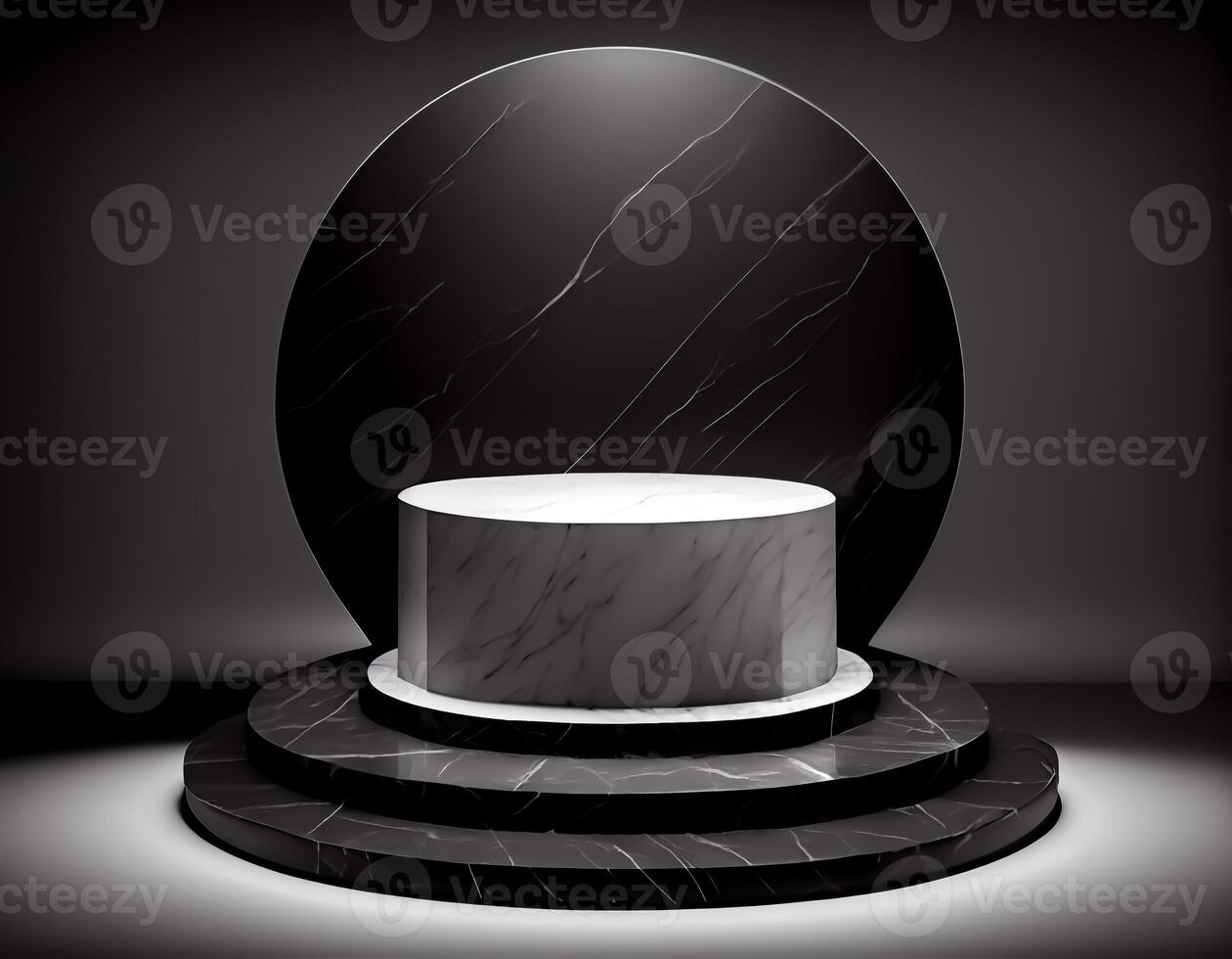 Abstract 3d podium for product presentation with geometric shapes, Empty round podium,Platforms for product presentation with shadows and light background. photo