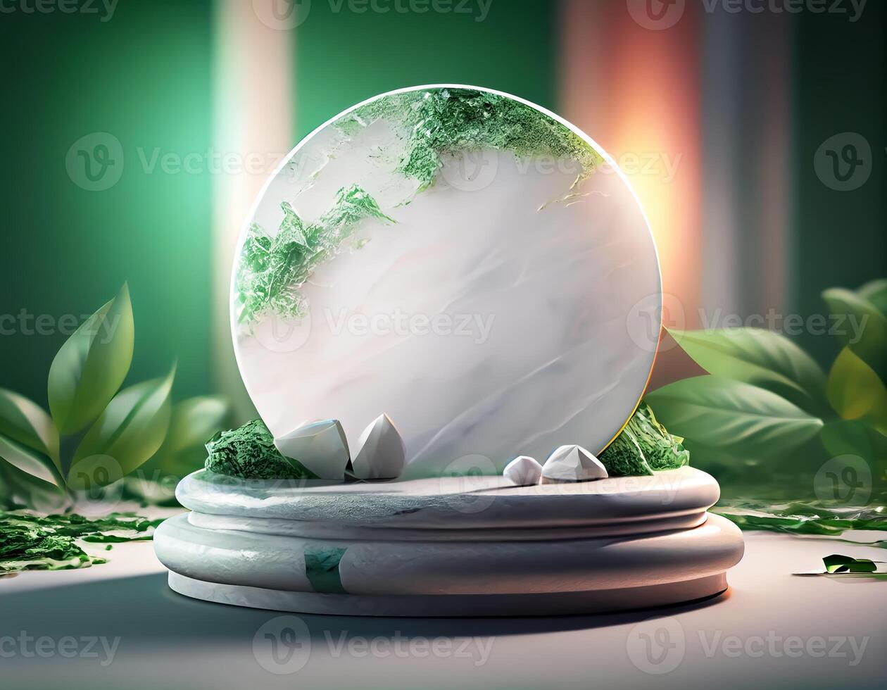 Abstract 3d podium for product presentation with geometric shapes, Empty round podium,Platforms for product presentation with shadows and light background. photo