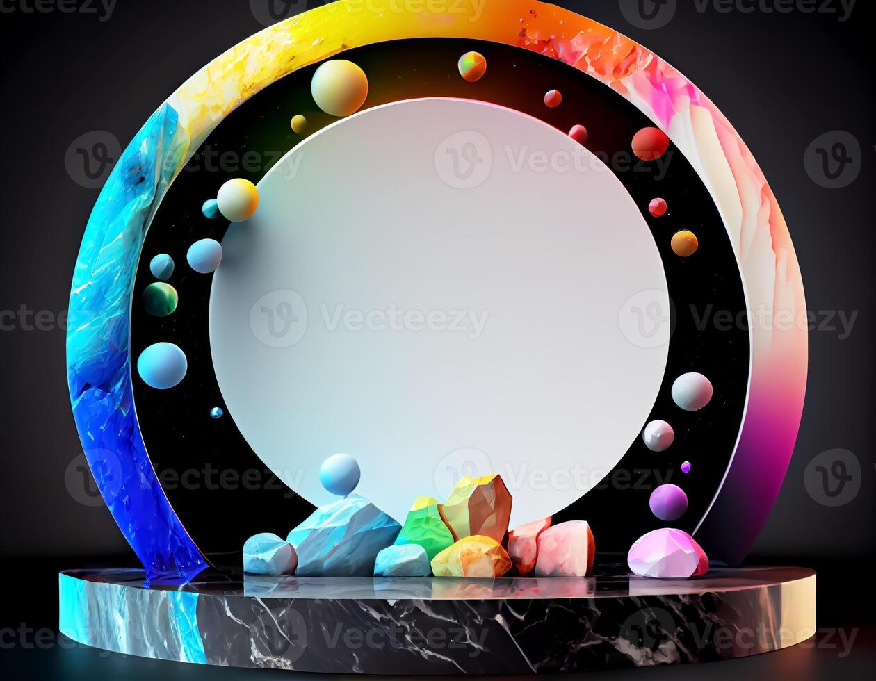 Abstract 3d podium for product presentation with geometric shapes, Empty round podium,Platforms for product presentation with shadows and light background. photo