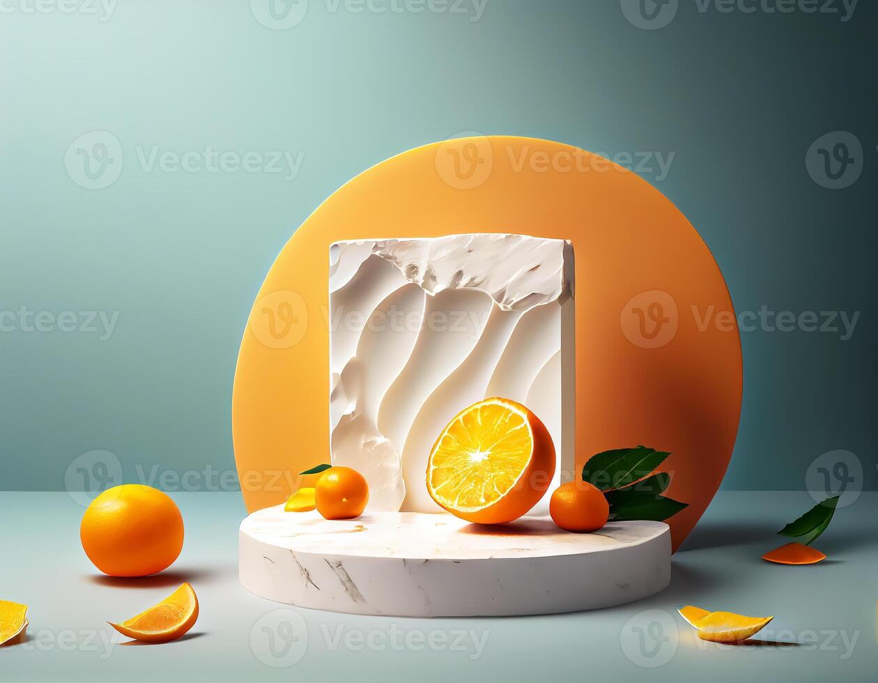 Abstract 3d podium for product presentation with geometric shapes, Empty round podium,Platforms for product presentation with shadows and light background. photo