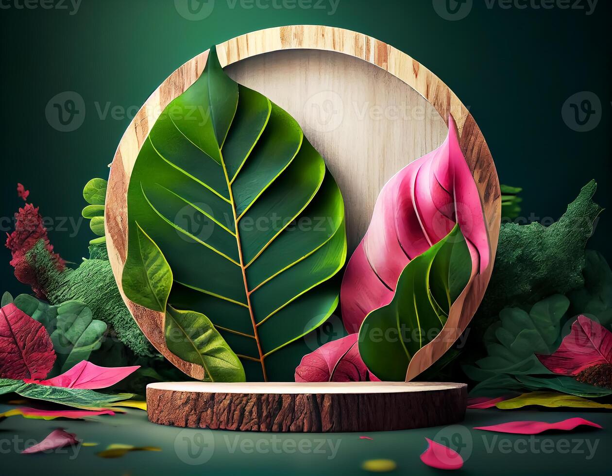 Abstract 3d podium for product presentation with geometric shapes, Empty round podium,Platforms for product presentation show new product background. photo