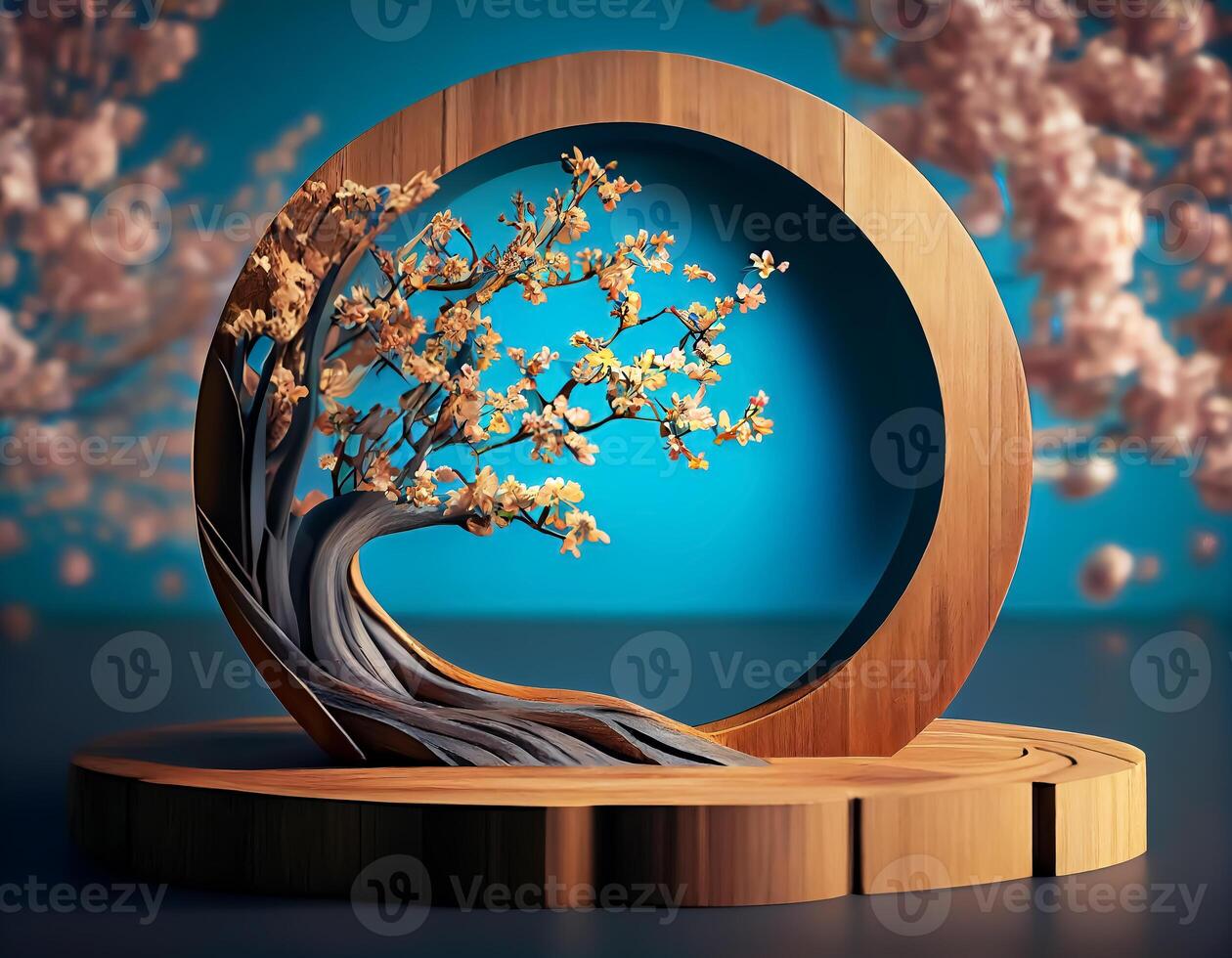 Abstract 3d podium for product presentation with geometric shapes, Empty round podium,Platforms for product presentation with shadows and light background. photo