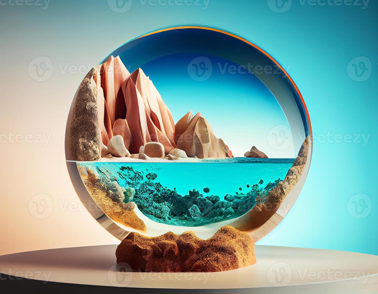 Abstract 3d podium for product presentation with geometric shapes, Empty round podium,Platforms for product presentation show new product background. photo