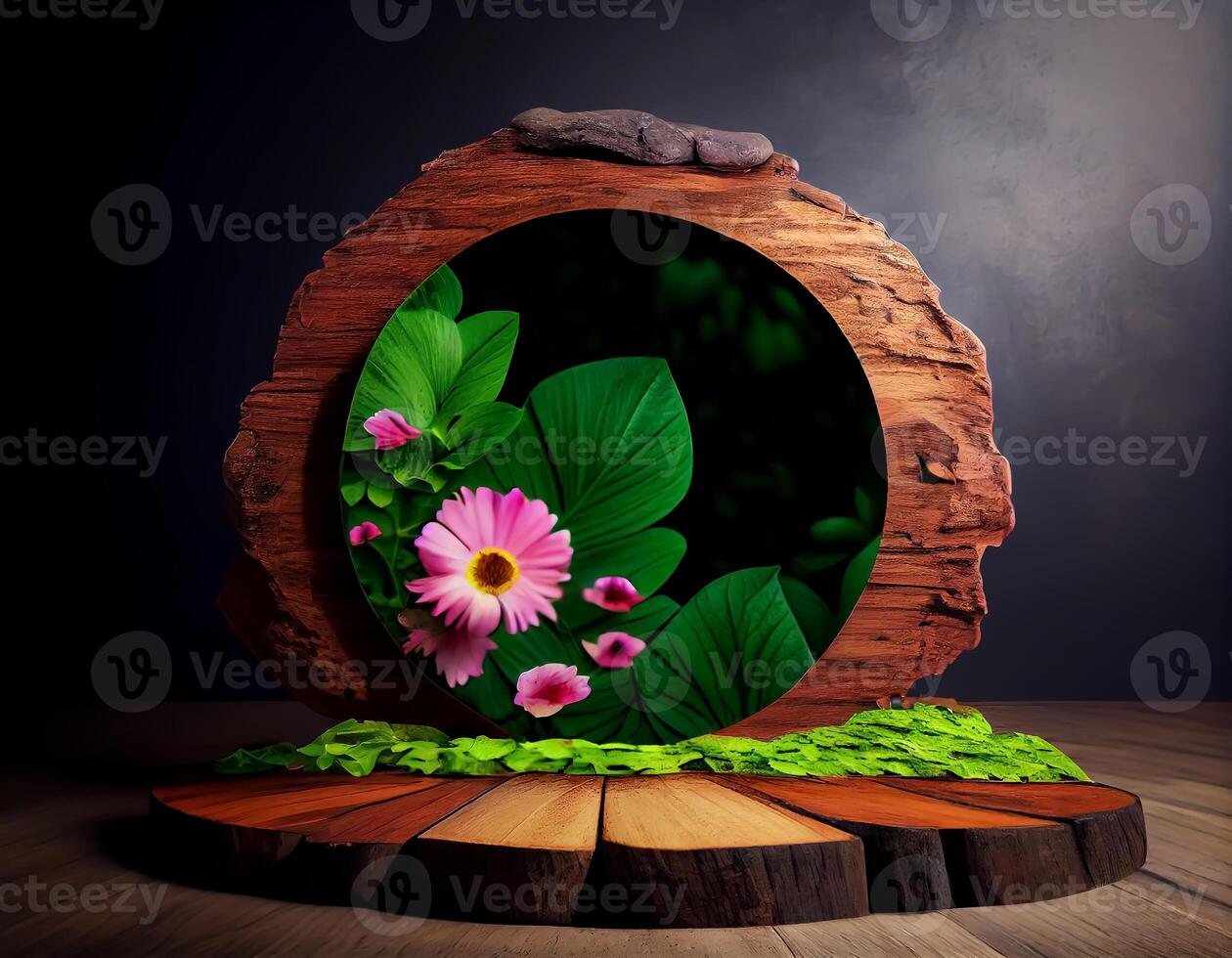 Abstract 3d podium for product presentation with geometric shapes, Empty round podium,Platforms for product presentation show new product background. photo