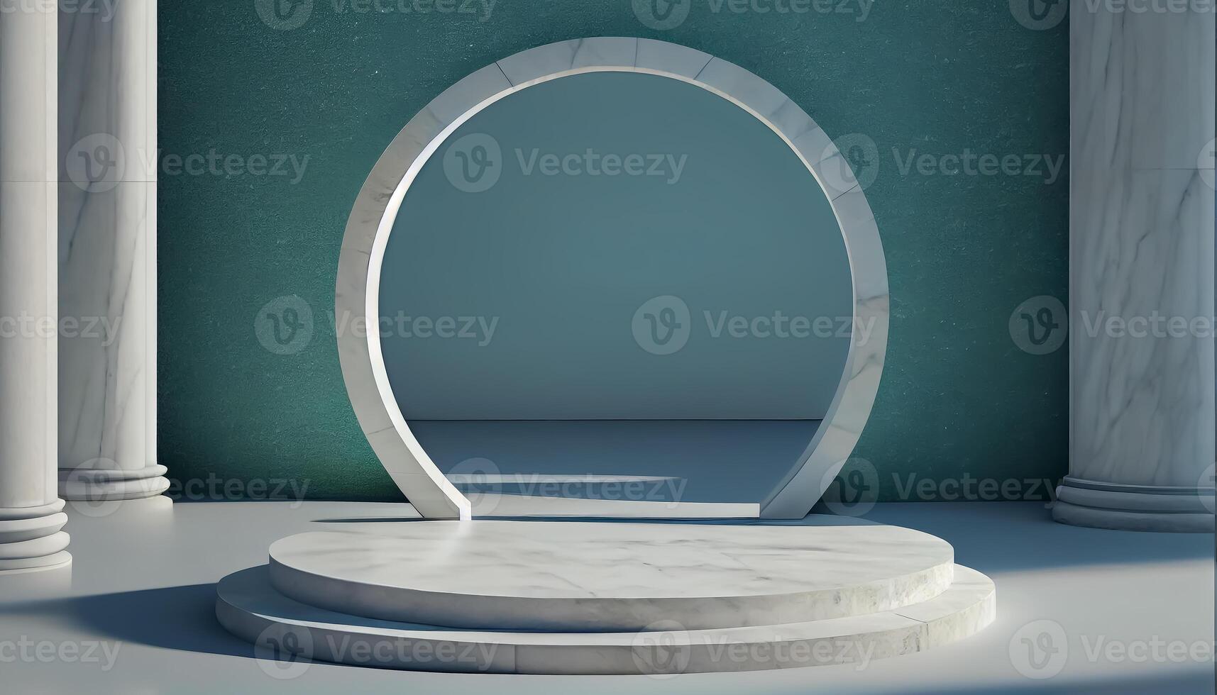 Abstract 3d podium for product presentation with geometric shapes, Empty round podium,Platforms for product presentation show new product background. photo