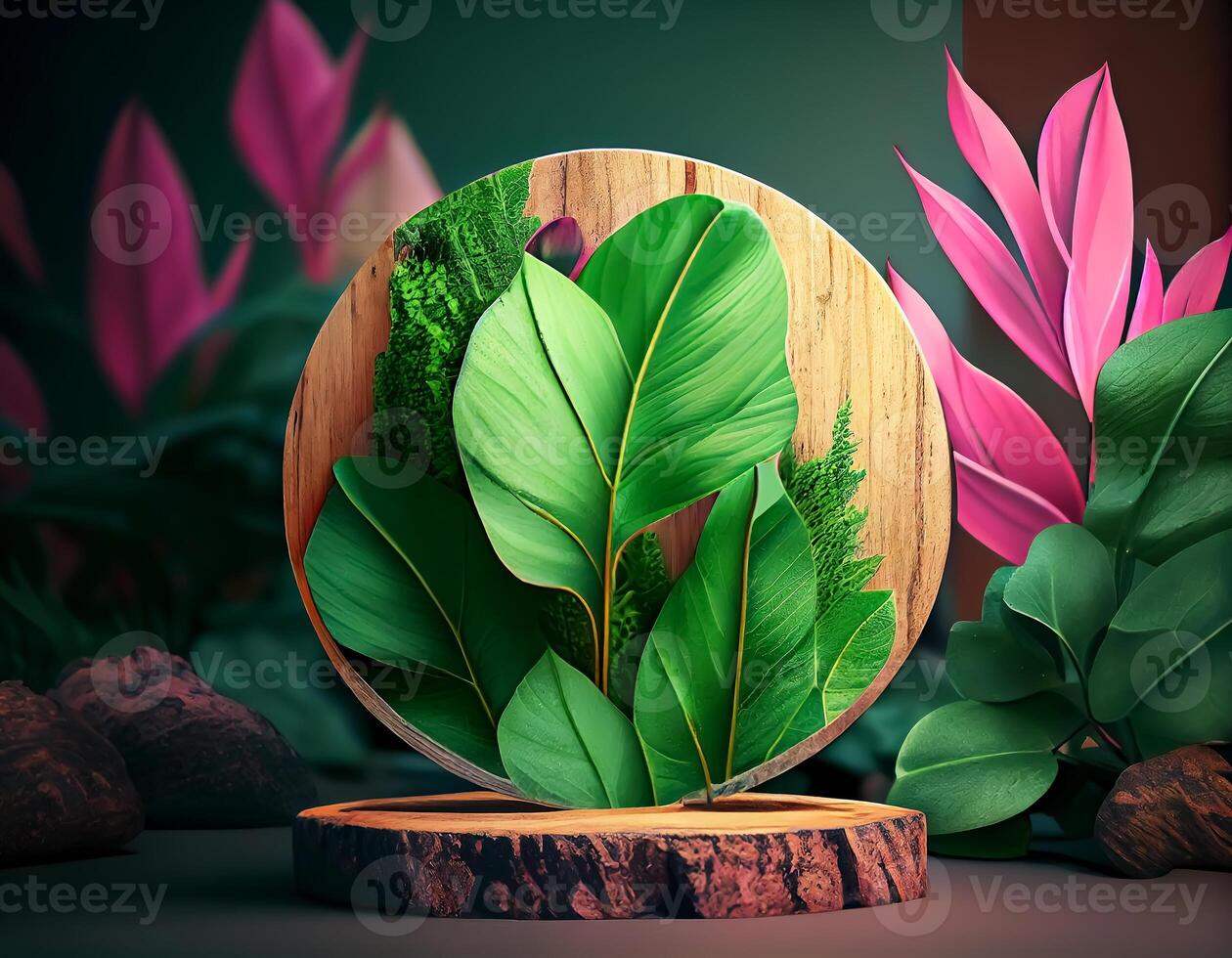 Abstract 3d podium for product presentation with geometric shapes, Empty round podium,Platforms for product presentation show new product background. photo