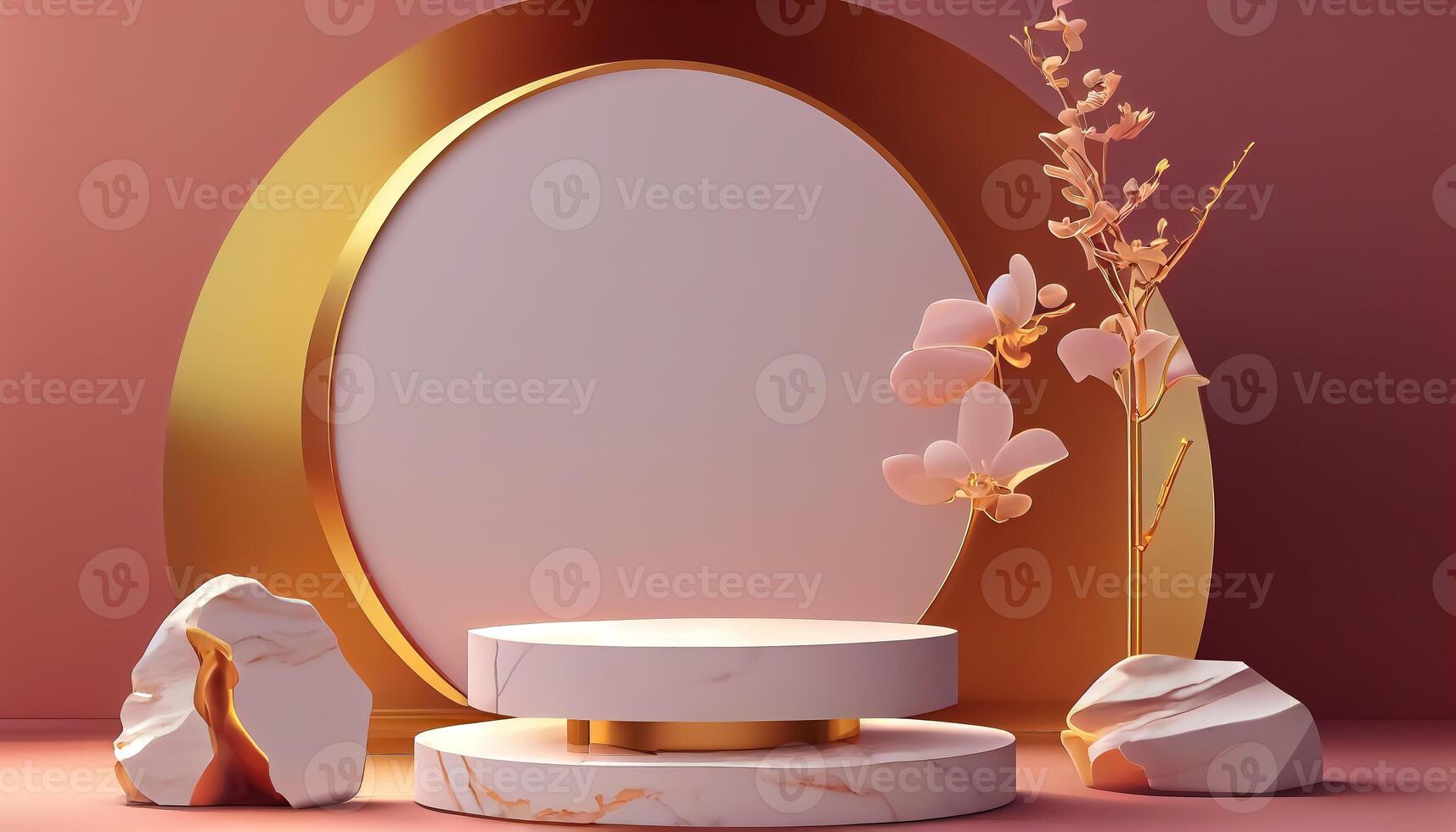 Abstract 3d podium for product presentation with geometric shapes, Empty round podium,Platforms for product presentation show new product background. photo