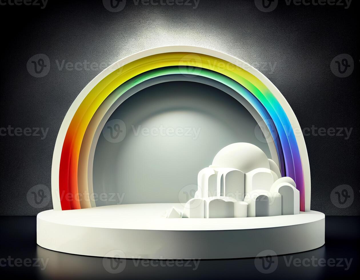 Abstract 3d podium for product presentation with geometric shapes, Empty round podium,Platforms for product presentation with shadows and light background. photo