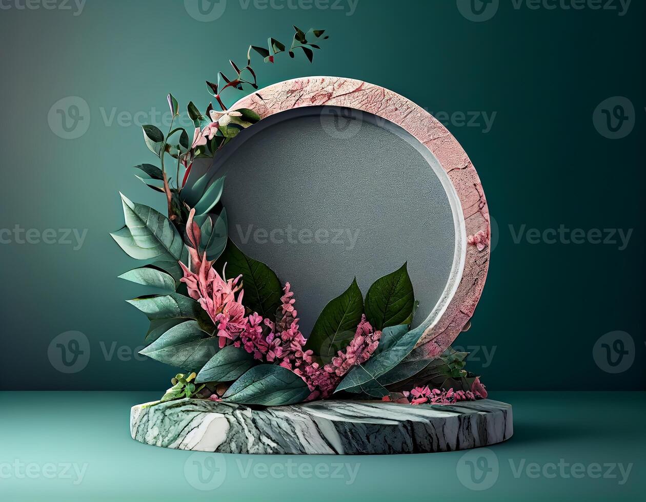 Abstract 3d podium for product presentation with geometric shapes, Empty round podium,Platforms for product presentation show new product background. photo