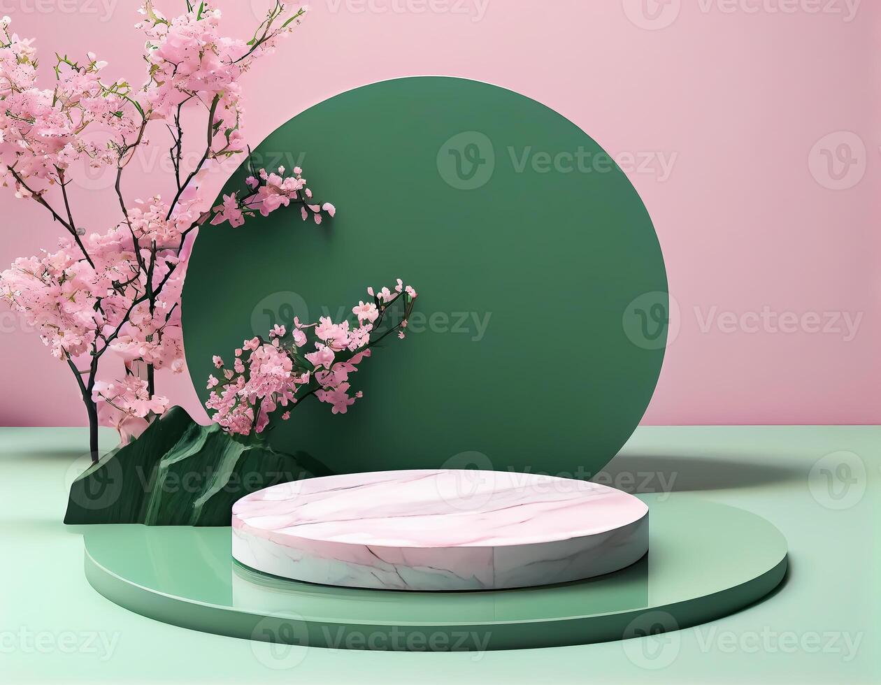 Abstract 3d podium for product presentation with geometric shapes, Empty round podium,Platforms for product presentation show new product background. photo