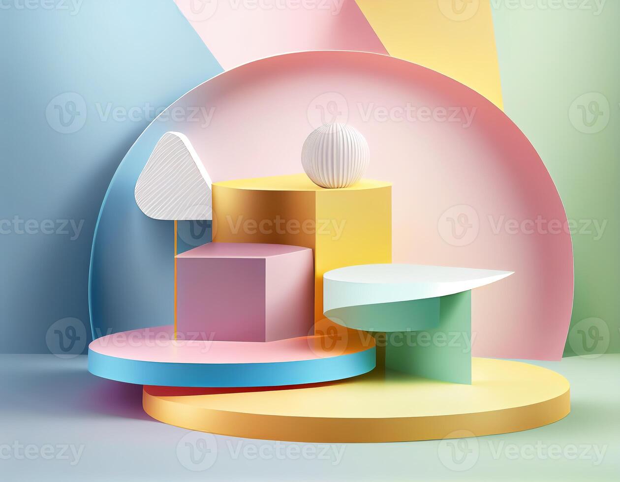 Abstract 3d podium for product presentation with geometric shapes, Empty round podium,Platforms for product presentation show new product background. photo