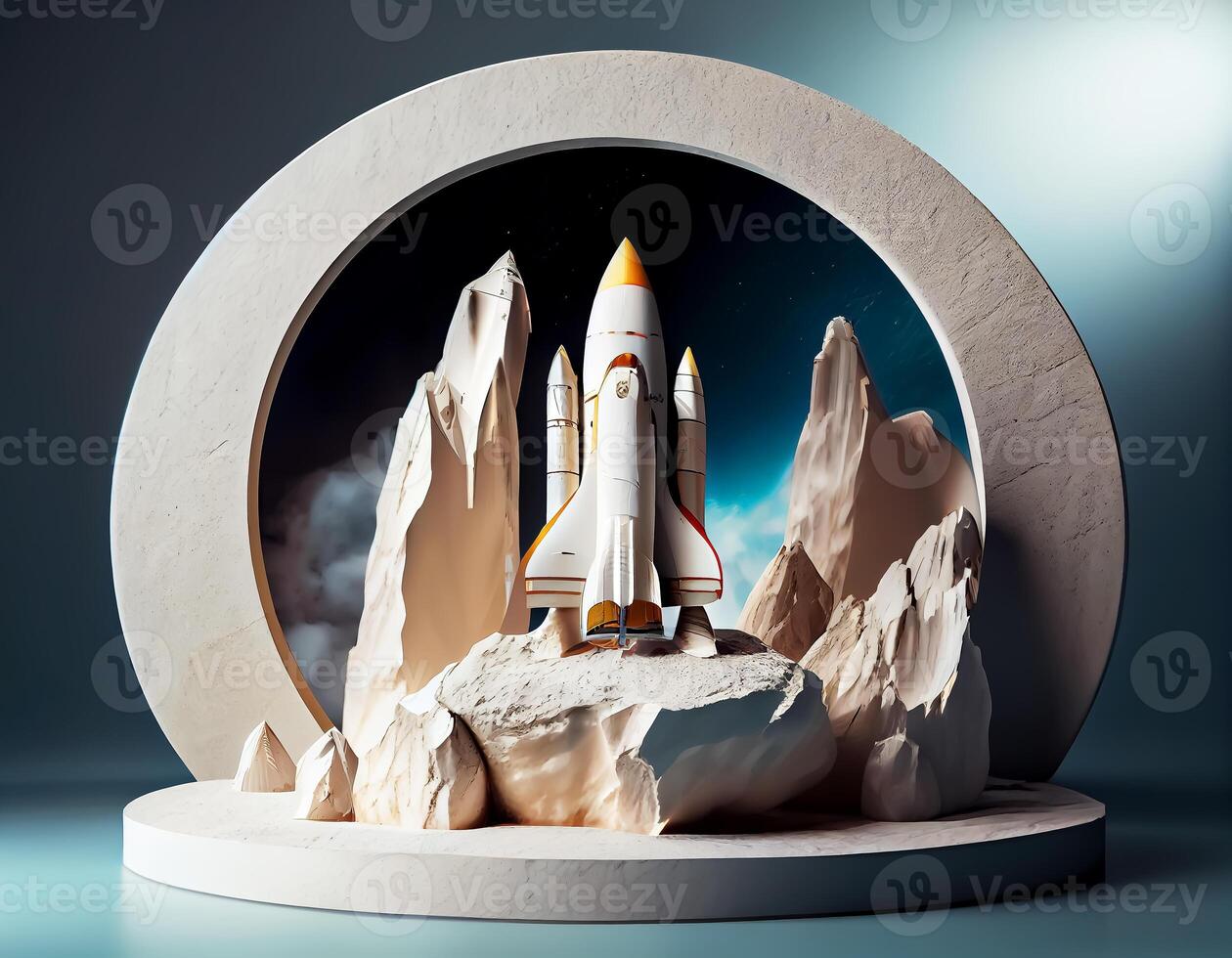 Abstract 3d podium for product presentation with geometric shapes, Empty round podium,Platforms for product presentation show new product background. photo