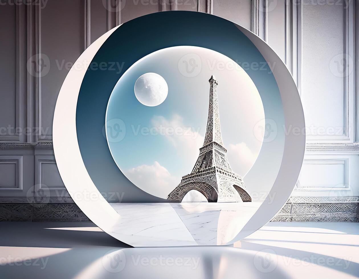 Abstract 3d podium for product presentation with geometric shapes, Empty round podium,Platforms for product presentation show new product background. photo