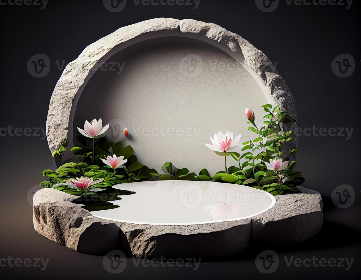 Abstract 3d podium for product presentation with geometric shapes, Empty round podium,Platforms for product presentation show new product background. photo