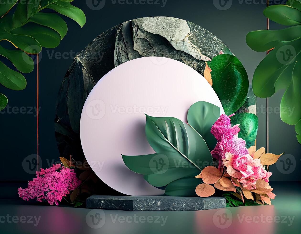 Abstract 3d podium for product presentation with geometric shapes, Empty round podium,Platforms for product presentation show new product background. photo