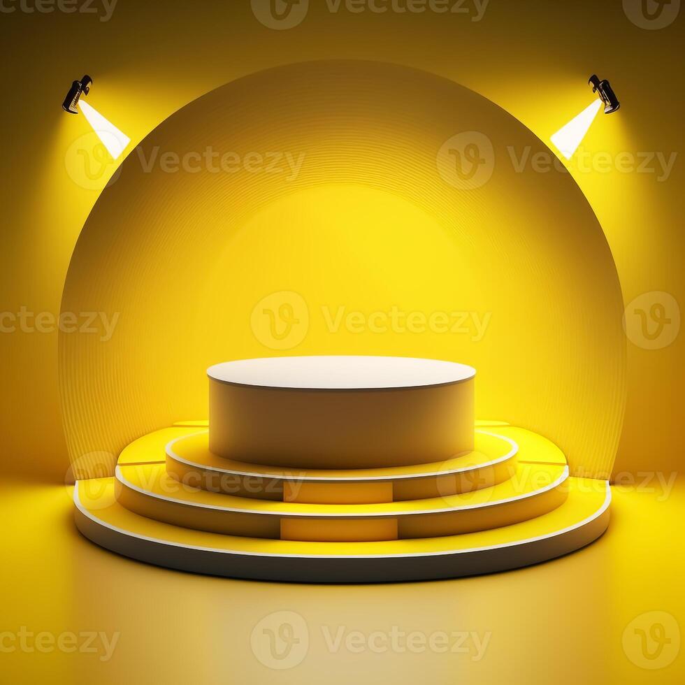 Abstract 3d podium for product presentation with geometric shapes, Empty round podium,Platforms for product presentation with shadows and light background. photo
