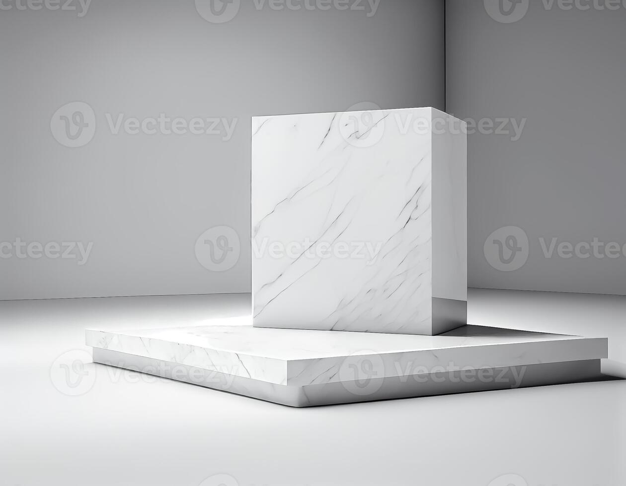 Abstract 3d podium for product presentation with geometric shapes, Empty round podium,Platforms for product presentation with shadows and light background. photo