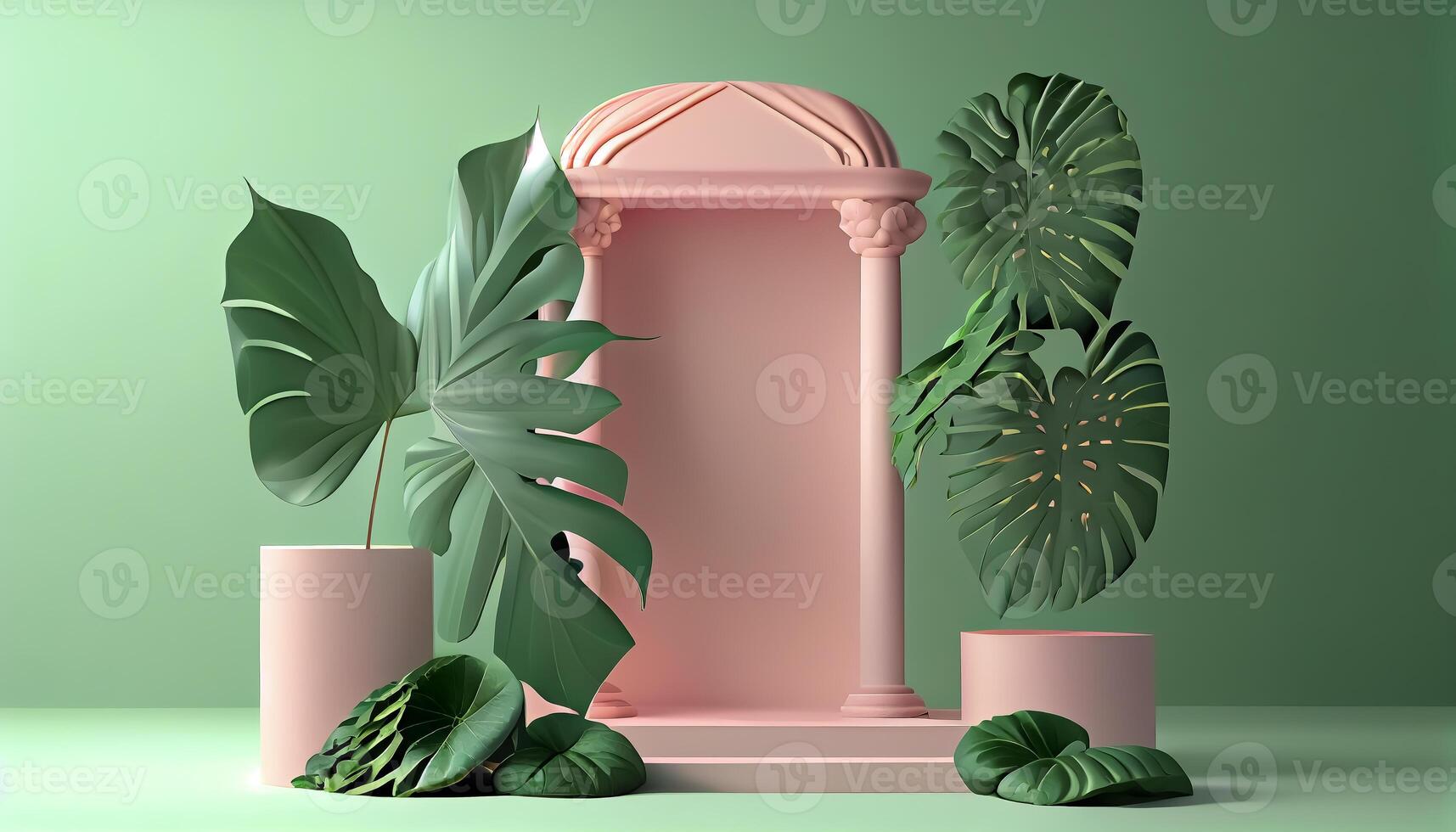 Abstract 3d podium for product presentation with geometric shapes, Empty round podium,Platforms for product presentation show new product background. photo