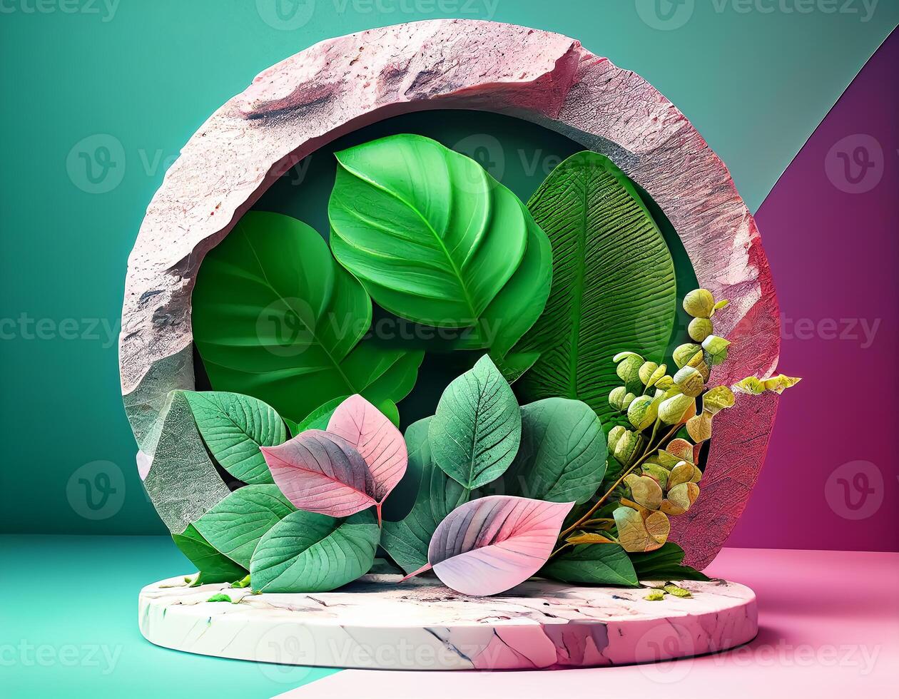 Abstract 3d podium for product presentation with geometric shapes, Empty round podium,Platforms for product presentation show new product background. photo