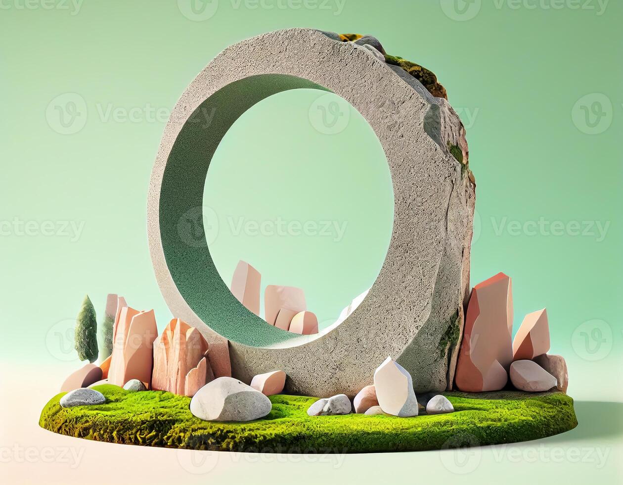 Abstract 3d podium for product presentation with geometric shapes, Empty round podium,Platforms for product presentation show new product background. photo