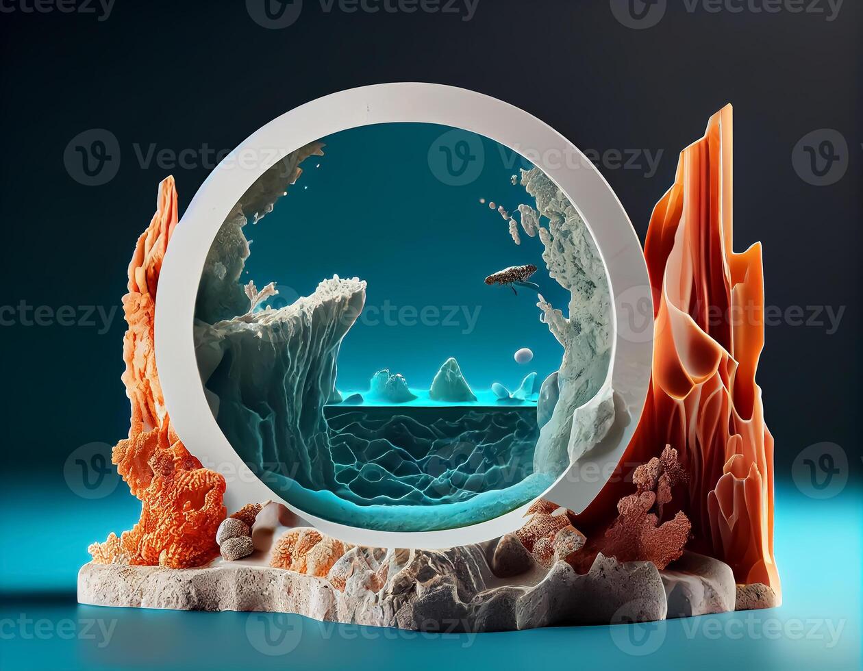 Abstract 3d podium for product presentation with geometric shapes, Empty round podium,Platforms for product presentation show new product background. photo