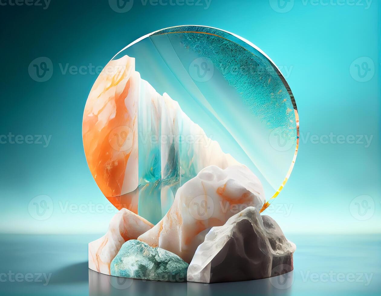 Abstract 3d podium for product presentation with geometric shapes, Empty round podium,Platforms for product presentation show new product background. photo