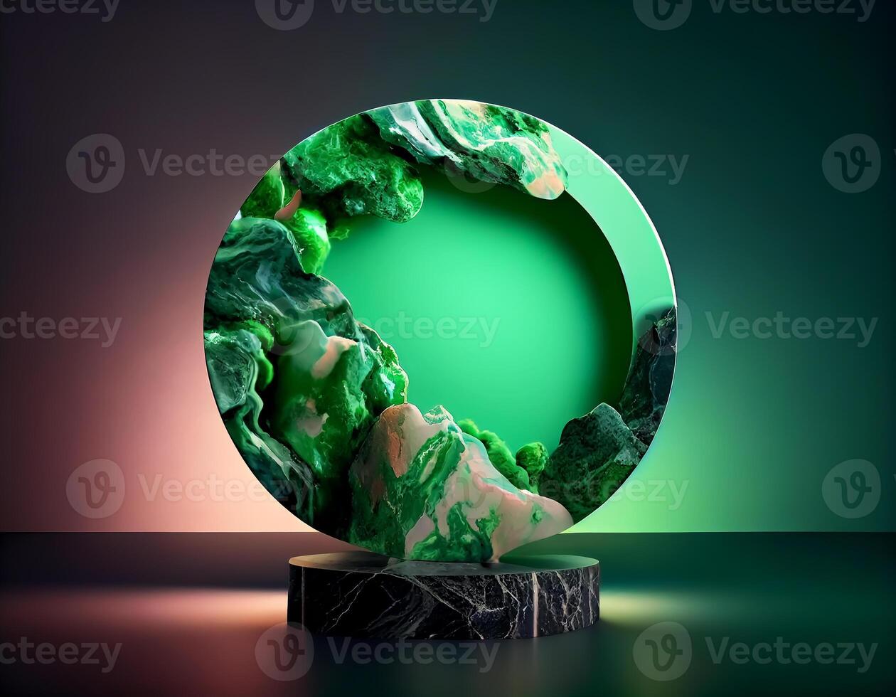 Abstract 3d podium for product presentation with geometric shapes, Empty round podium,Platforms for product presentation show new product background. photo