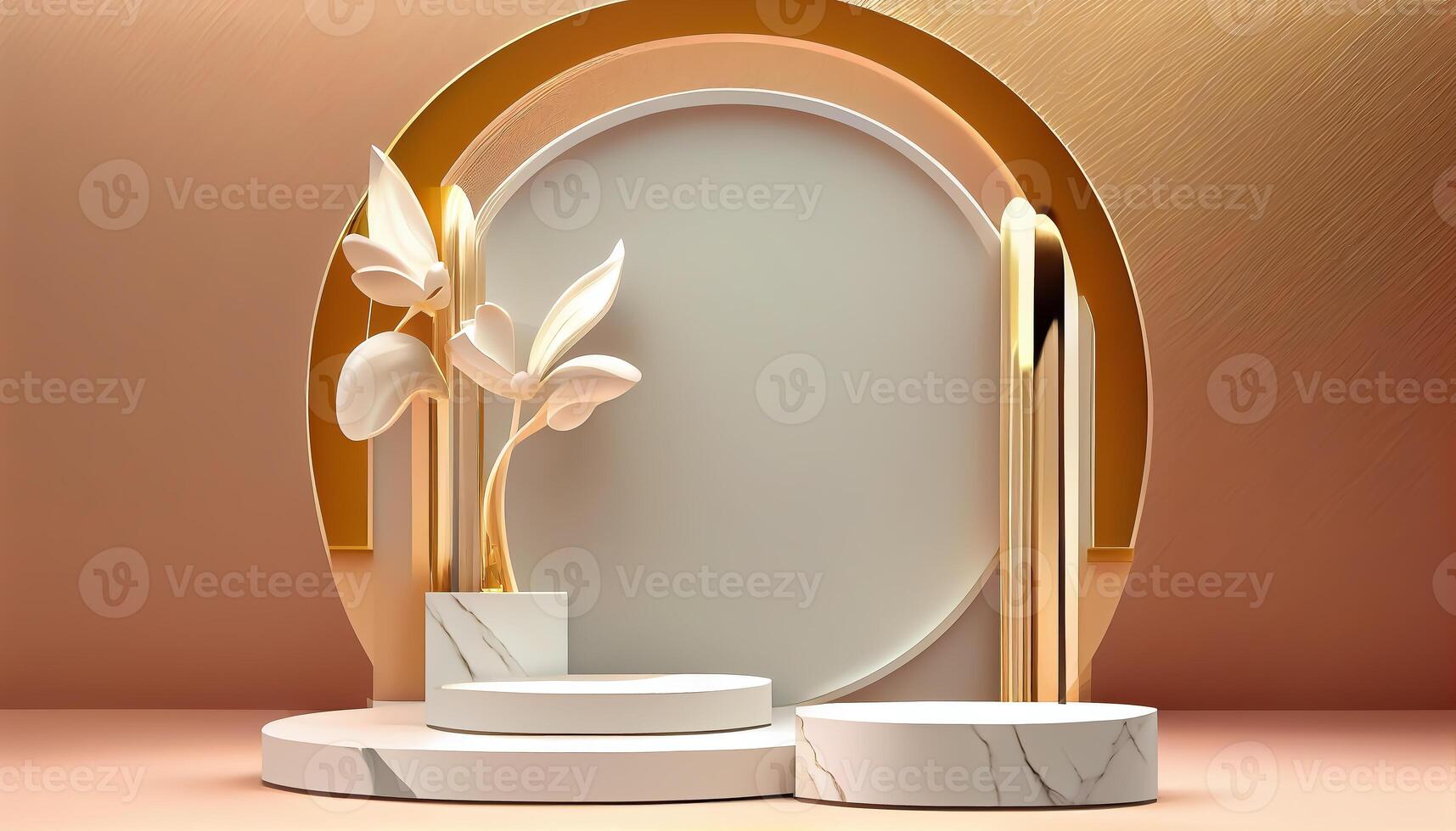 Abstract 3d podium for product presentation with geometric shapes, Empty round podium,Platforms for product presentation show new product background. photo
