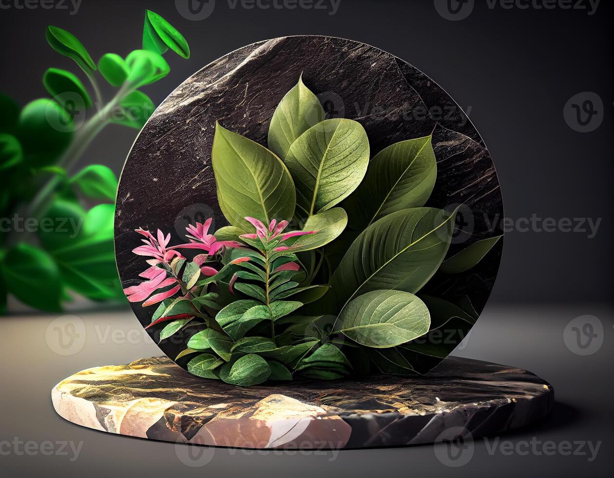 Abstract 3d podium for product presentation with geometric shapes, Empty round podium,Platforms for product presentation show new product background. photo