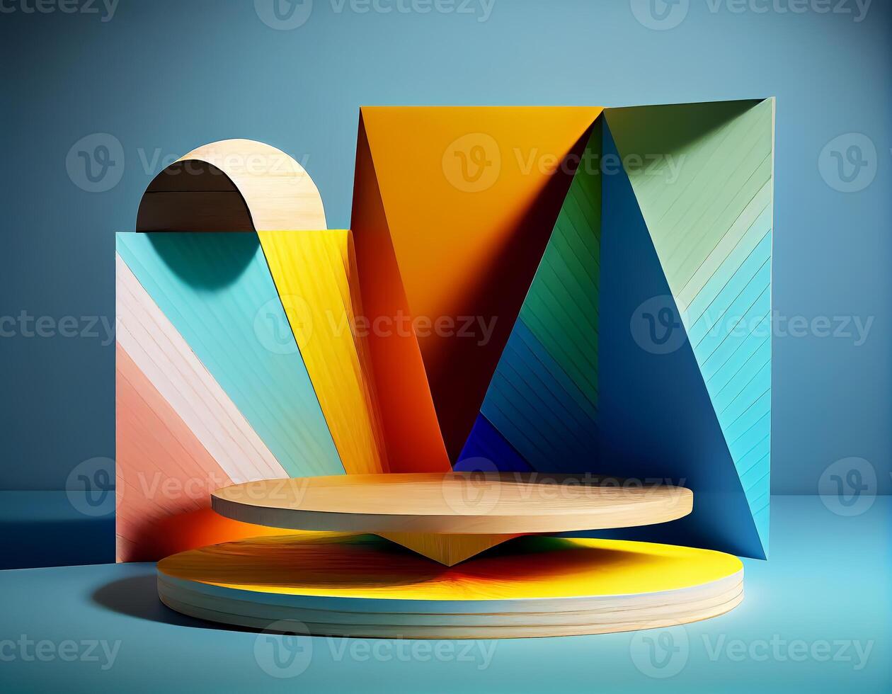 Abstract 3d podium for product presentation with geometric shapes, Empty round podium,Platforms for product presentation show new product background. photo