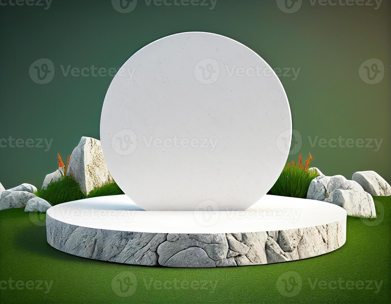 Abstract 3d podium for product presentation with geometric shapes, Empty round podium,Platforms for product presentation show new product background. photo