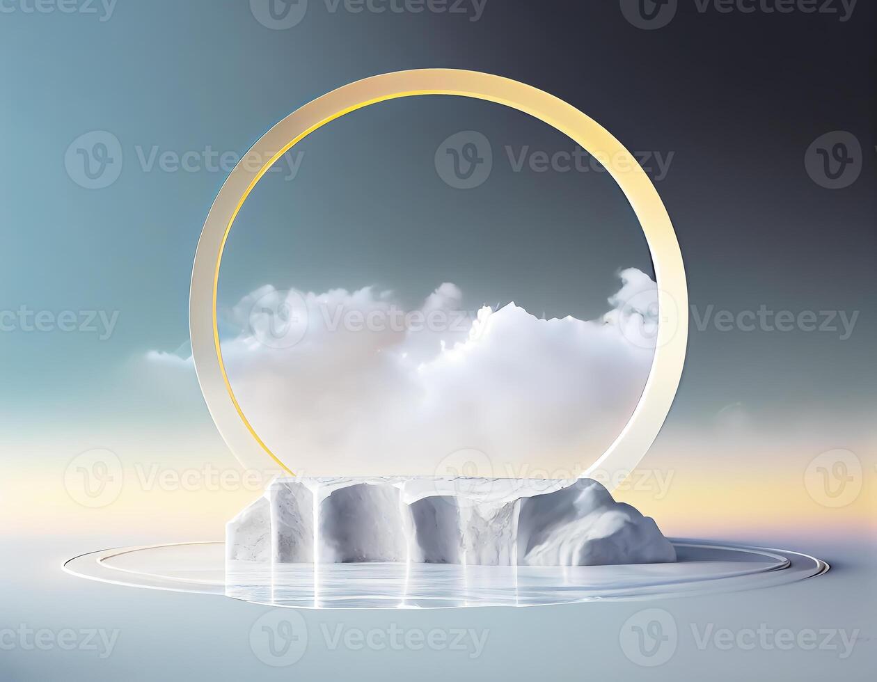 Abstract 3d podium for product presentation with geometric shapes, Empty round podium,Platforms for product presentation show new product background. photo