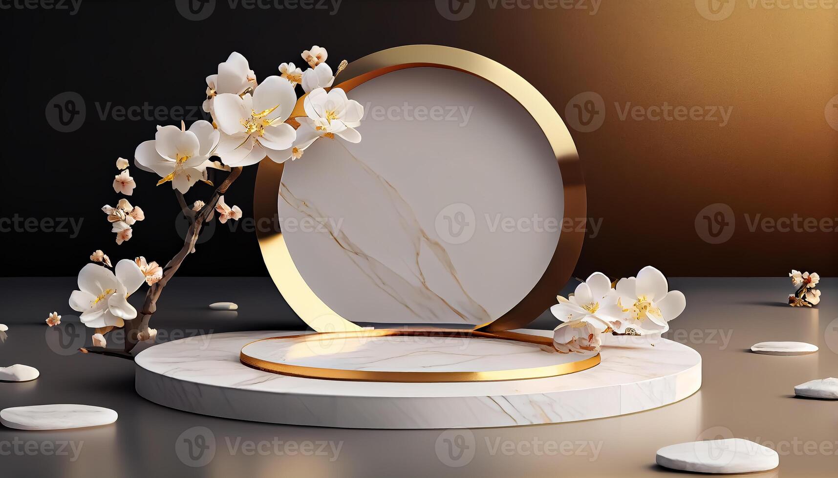Abstract 3d podium for product presentation with geometric shapes, Empty round podium,Platforms for product presentation show new product background. photo