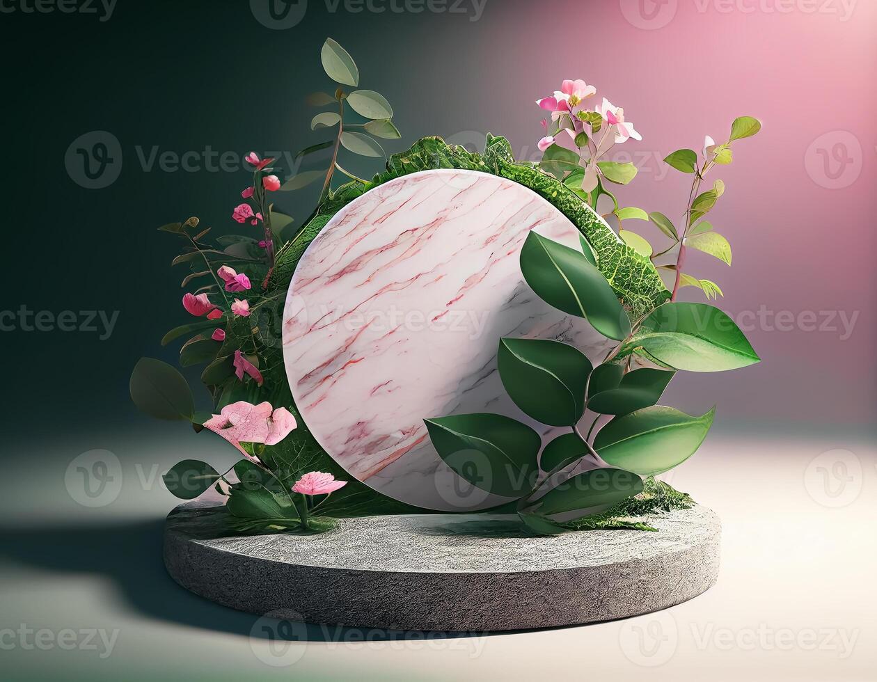 Abstract 3d podium for product presentation with geometric shapes, Empty round podium,Platforms for product presentation show new product background. photo