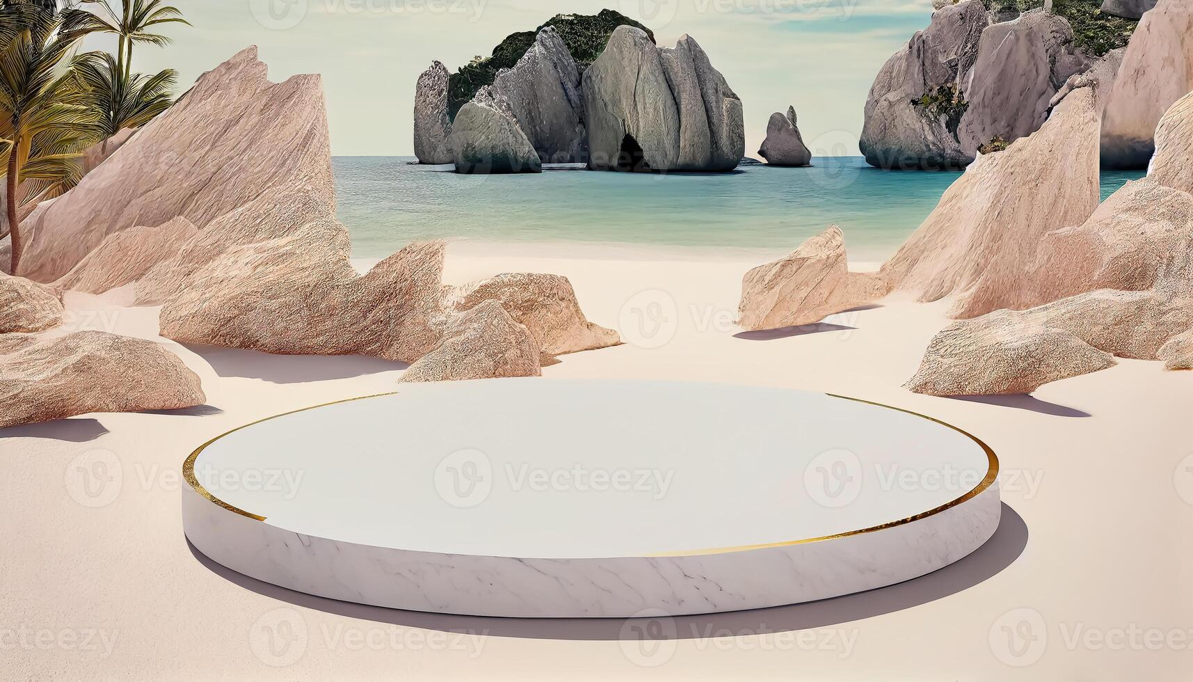 Abstract 3d podium for product presentation with geometric shapes, Empty round podium,Platforms for product presentation show new product background. photo