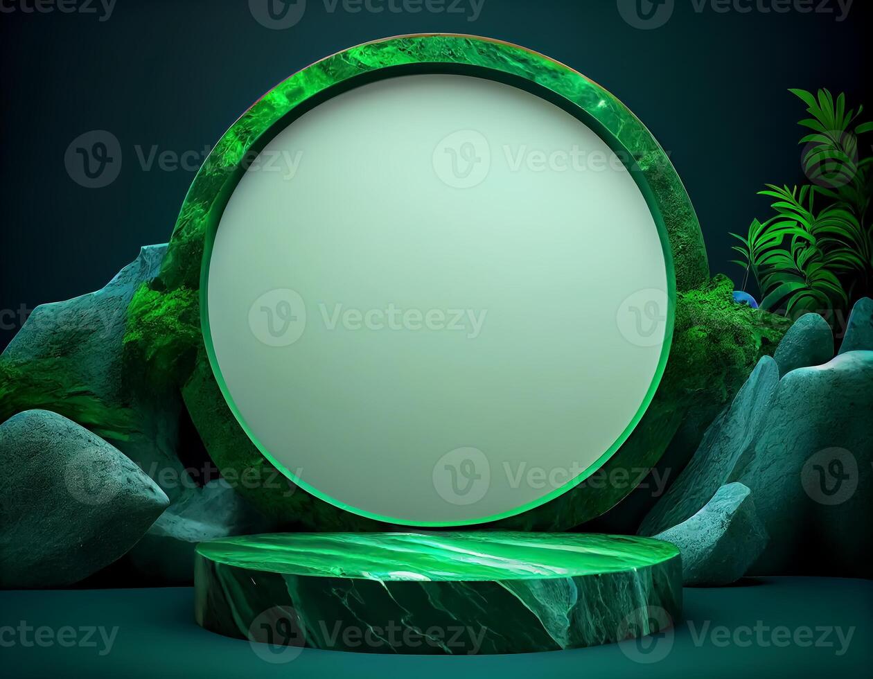 Abstract 3d podium for product presentation with geometric shapes, Empty round podium,Platforms for product presentation show new product background. photo