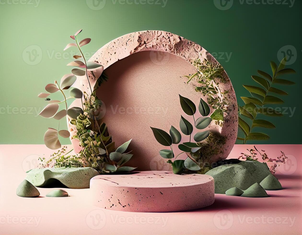 Abstract 3d podium for product presentation with geometric shapes, Empty round podium,Platforms for product presentation show new product background. photo