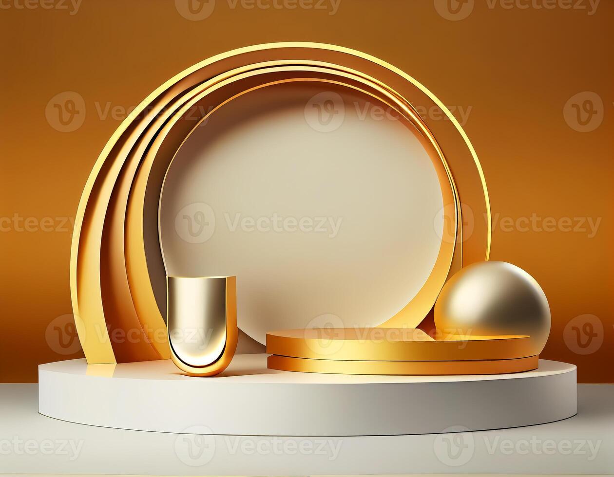 Abstract 3d podium for product presentation with geometric shapes, Empty round podium,Platforms for product presentation show new product background. photo