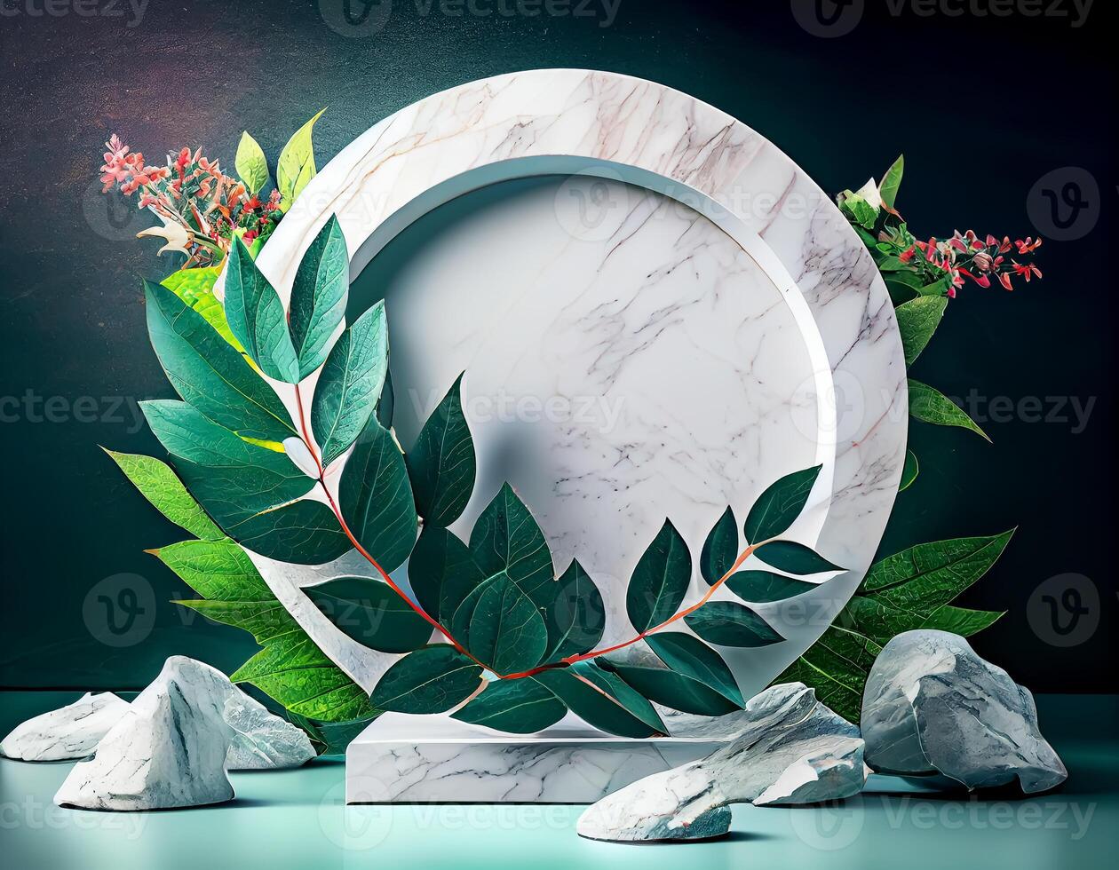 Abstract 3d podium for product presentation with geometric shapes, Empty round podium,Platforms for product presentation show new product background. photo