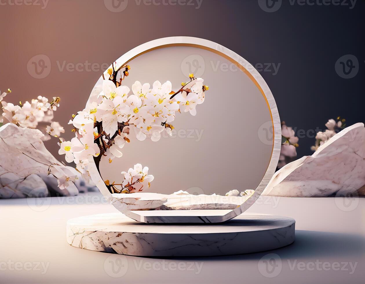 Abstract 3d podium for product presentation with geometric shapes, Empty round podium,Platforms for product presentation show new product background. photo