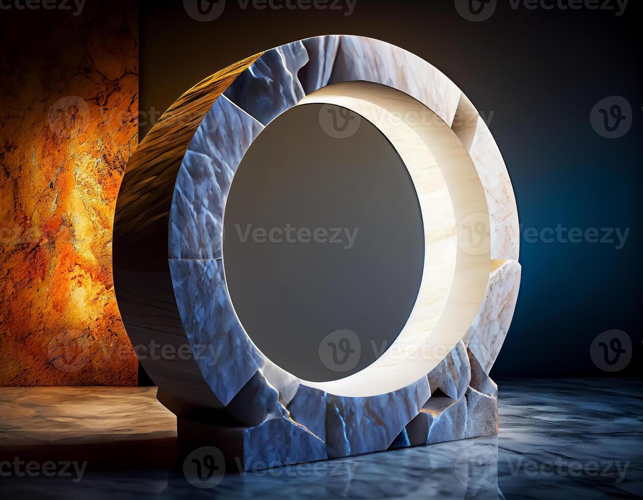 Abstract 3d podium for product presentation with geometric shapes, Empty round podium,Platforms for product presentation show new product background. photo