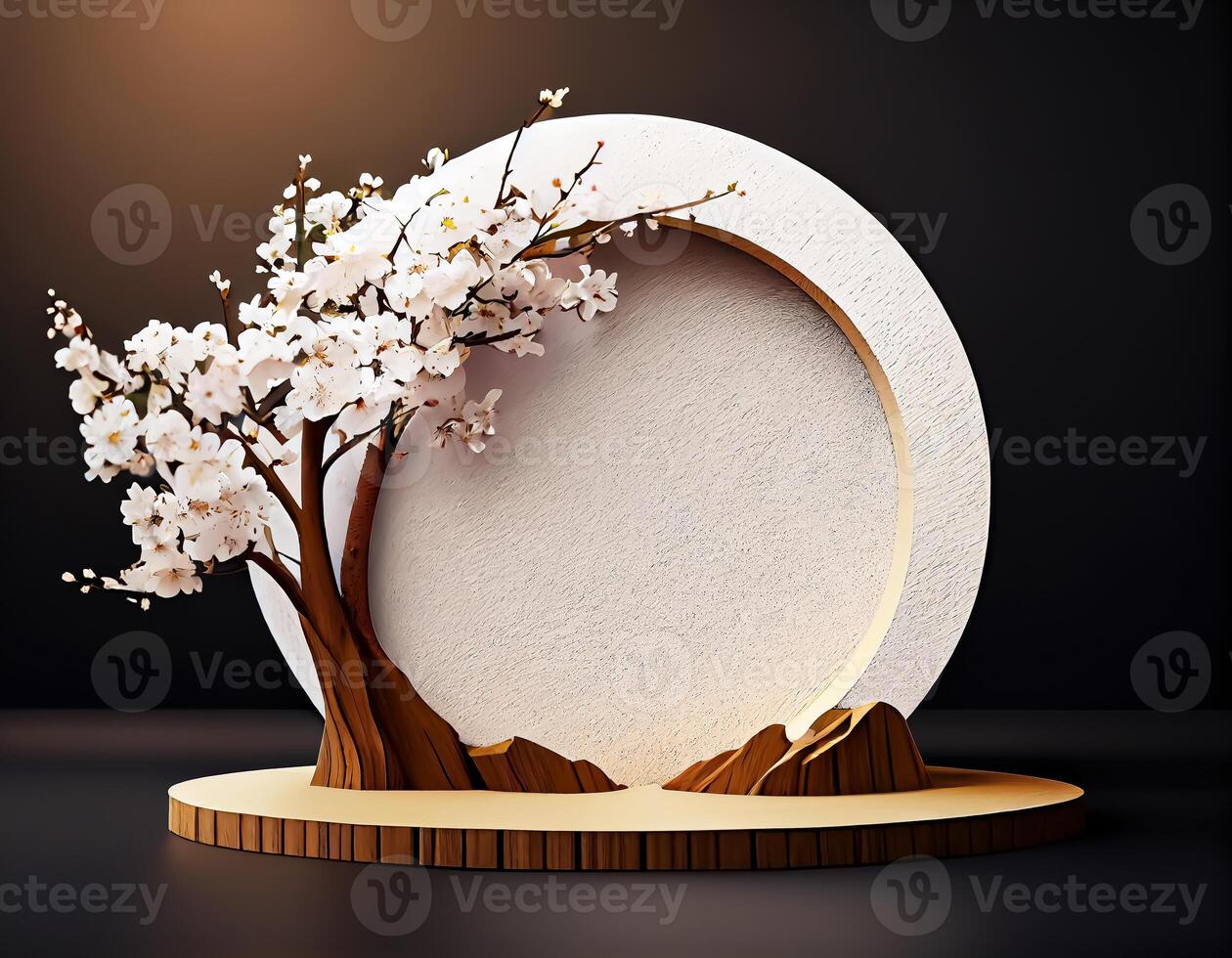 Abstract 3d podium for product presentation with geometric shapes, Empty round podium,Platforms for product presentation with shadows and light background. photo